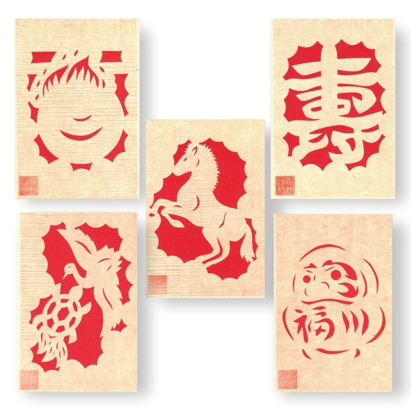 画像1: 開運切り絵（吉祥宝来）★はがきサイズ★　 (1)