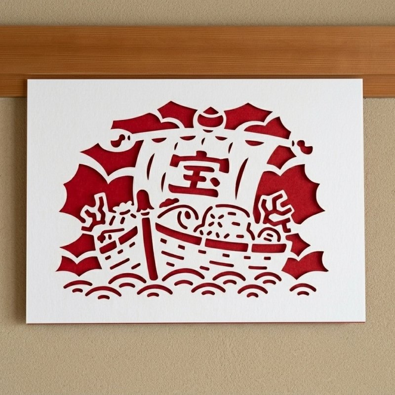 画像1: 宝船【単品】　A3サイズ　開運切り絵（吉祥宝来） (1)