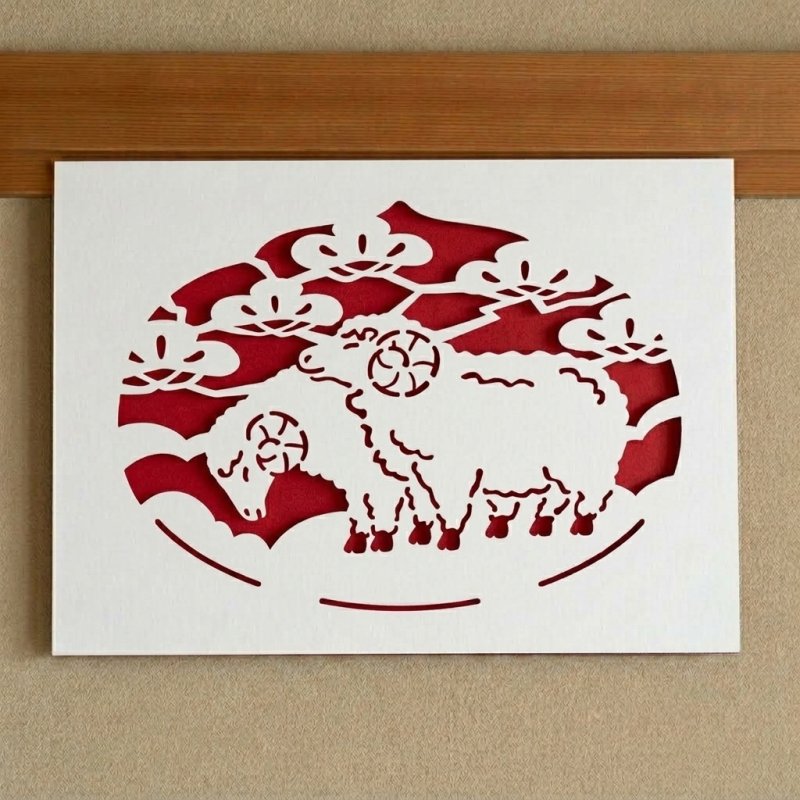 画像1: 干支（未）　A3サイズ 開運切り絵（吉祥宝来）　 (1)