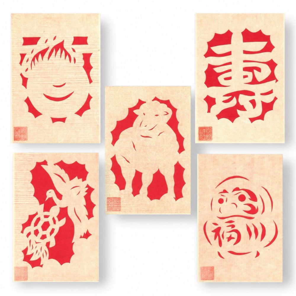 開運切り絵（吉祥宝来）☆はがきサイズ☆ - 香老舗 高野山大師堂